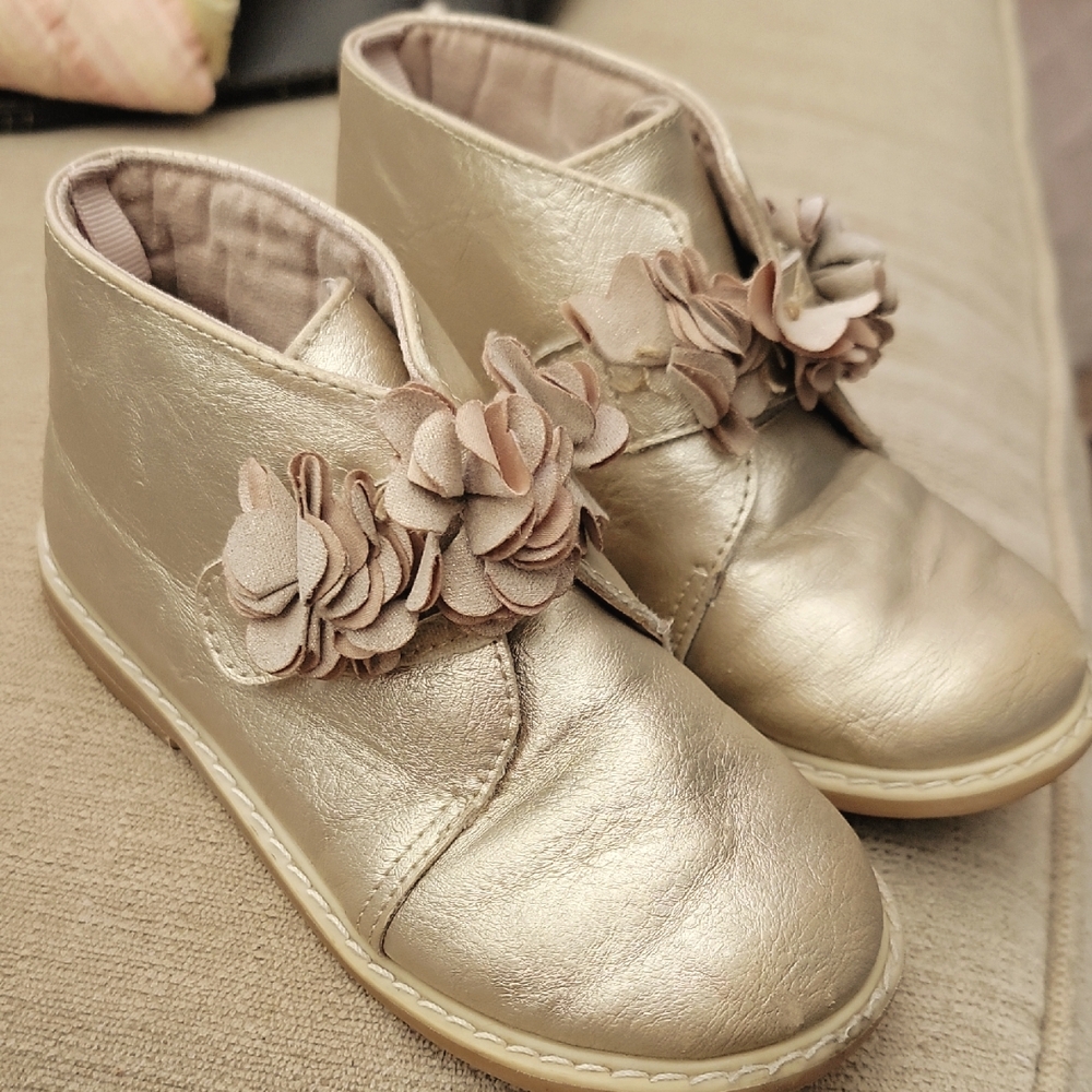 Gold Toddler Booties with Floral Detail